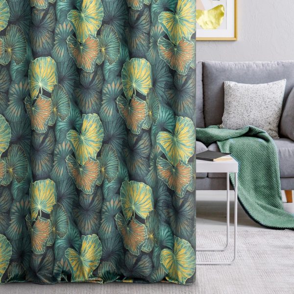Tkanina zasłonowa VELVET print 6 na metry - kolor turkusowo-złoty