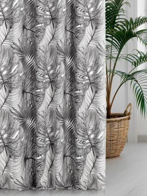 Tkanina zasłonowa MONSTERA - kolor biało-czarny